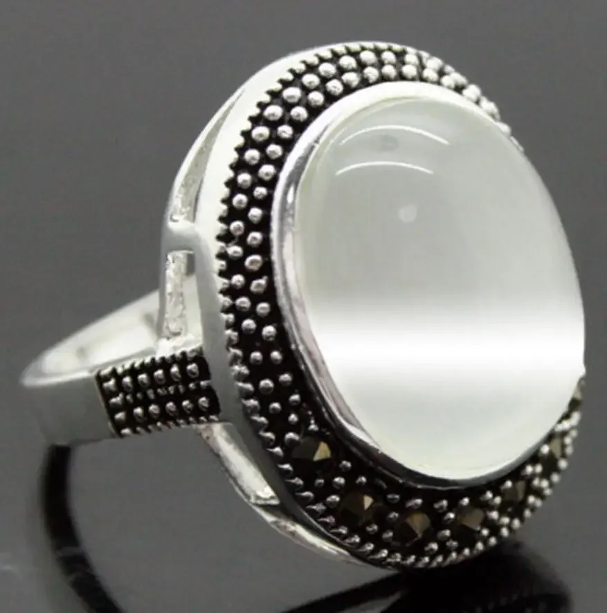 Fashion jewelry  NEW JEWELRY VINTAGE WHITE OPAL MARCASITE 925 STERLING SILVER RING SIZE 7/8/9/10