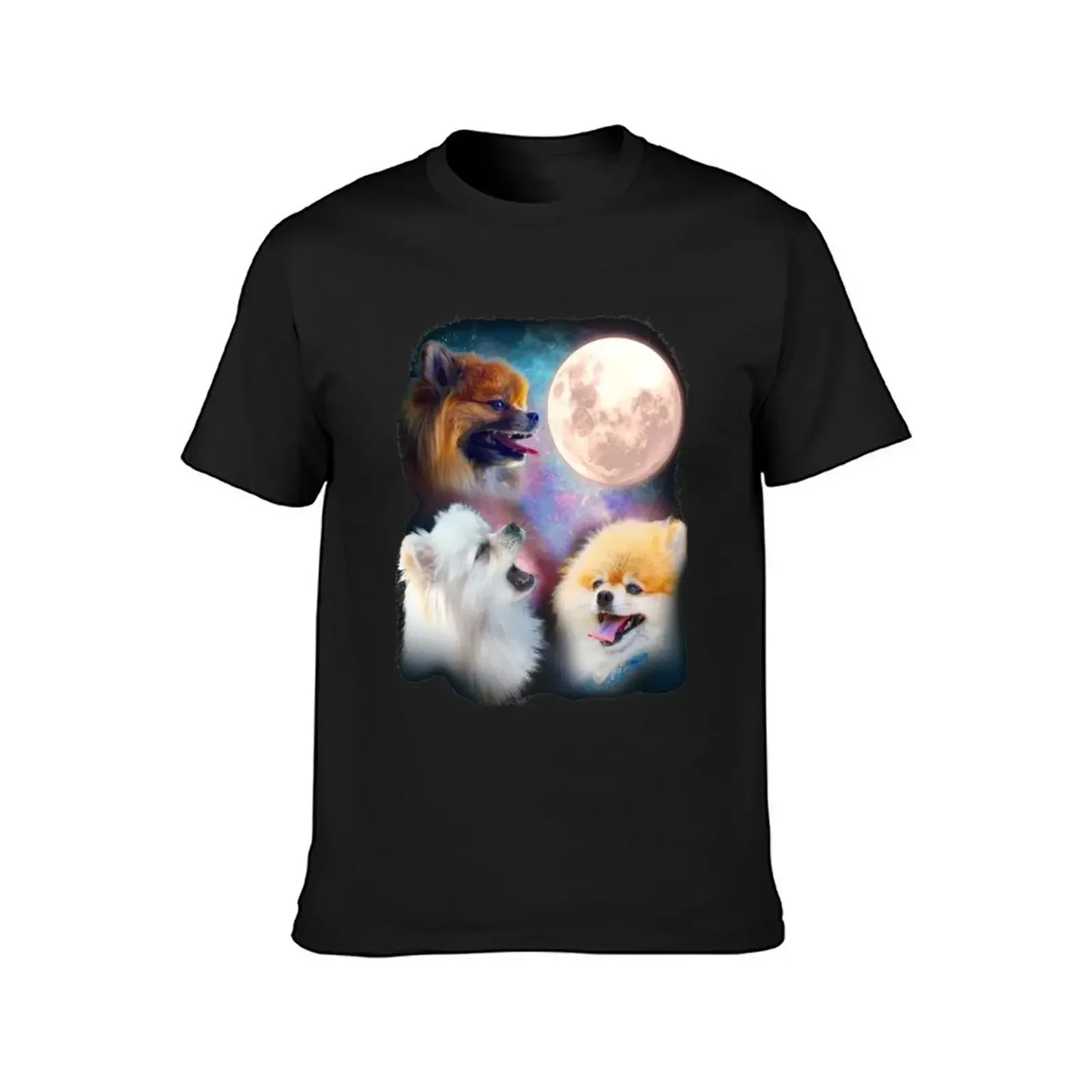 Pomeranian Dogs Howling Moon - Wolves T-Shirt graphics plus size tops mens t shirt