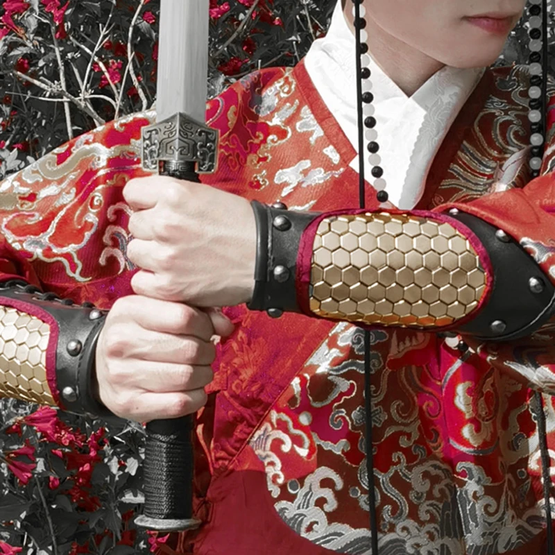Ancient Hanfu Wrist Guards PU Leather Dragon Scales Armor Chinese Swordsman Ming Dynasty Archery Guard Cosplay Costume Bracer view 5