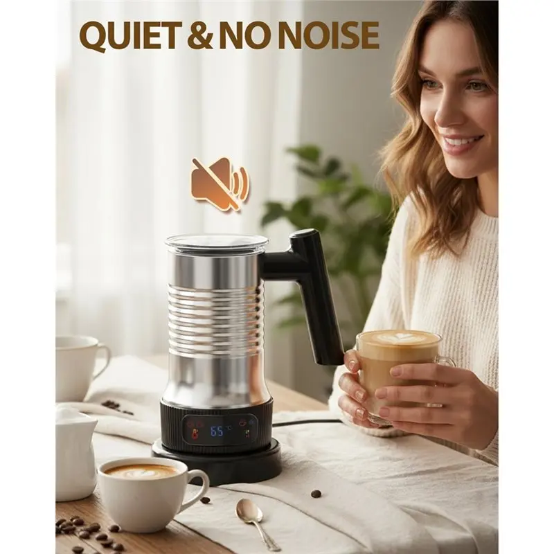 A76G-Milk Frother Electric, 4 In 1 Automatic Hot Chocolate Maker With 500W Milk Steamer& Handle, Hot& Cold Foam Maker Eu Plug
