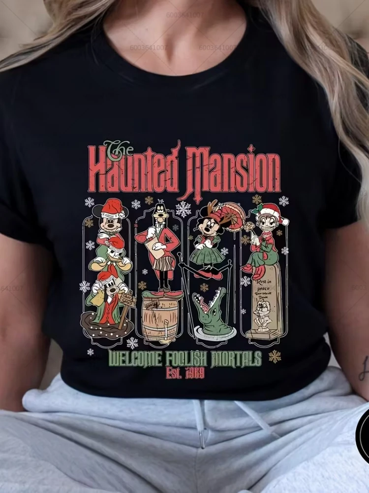 

Disney 2026, новинка, Рождественская футболка с Винни-Пухом, женская и мужская хлопковая футболка с коротким рукавом и круглым вырезом, повседневная, большого размера