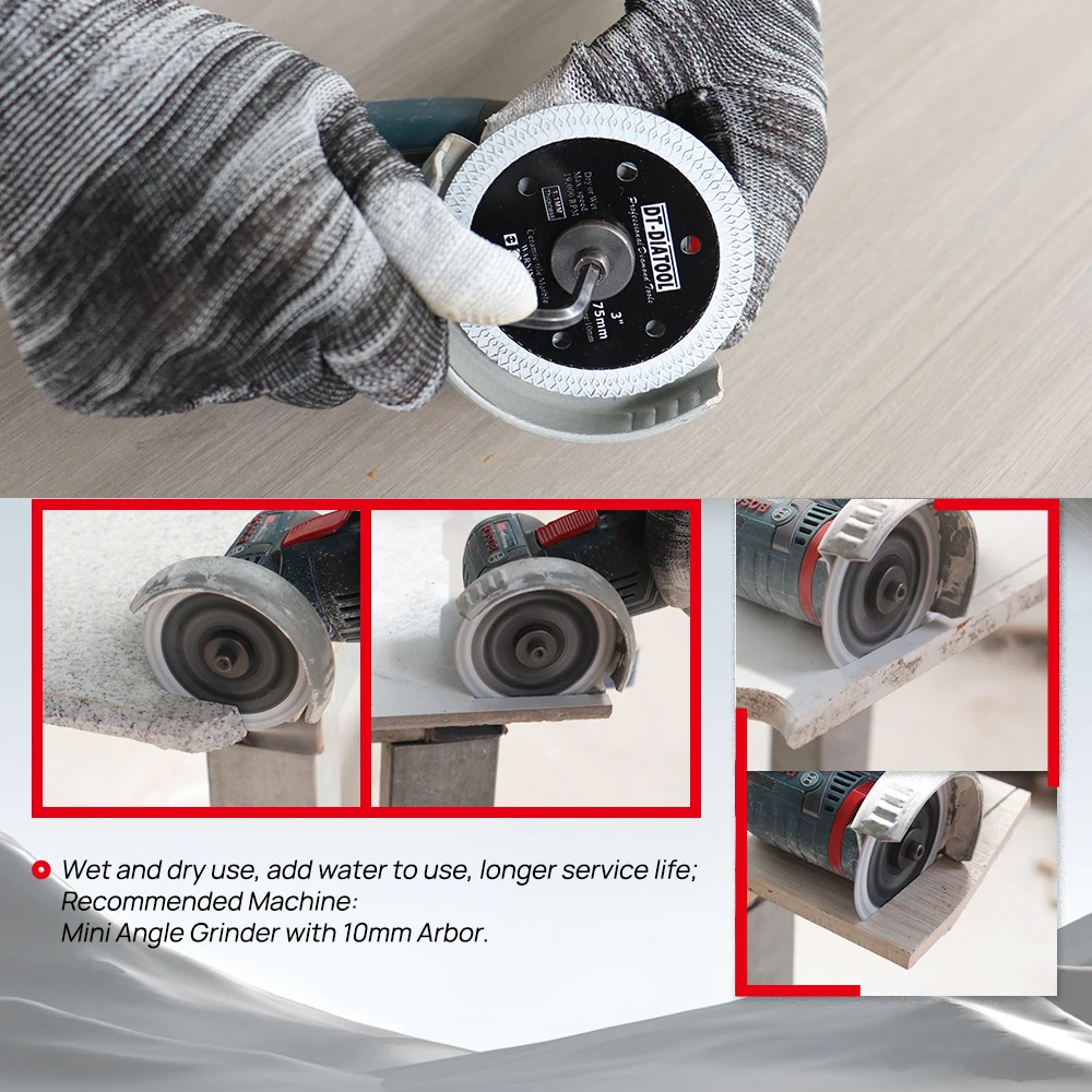 DT-DIATOOL Fliesentrennscheibe 3/5 Stück 75 mm (3 Zoll) Sägeblatt mit X Mesh Turbo zum Schneiden von Porzellanfliesen, Marmor, Keramik, Granit, Stein – Detail 5