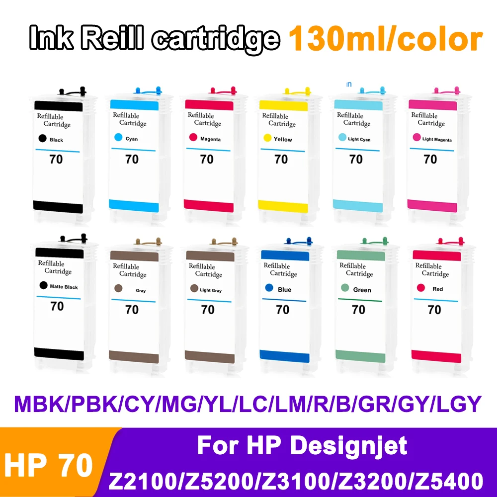 

130ml HP70 HP 70 Empty Refill Ink Cartridge With Auto Reset Chip For HP Designjet Z2100 Z5200 Z3100 Z3200 Z5400 ARC Chip