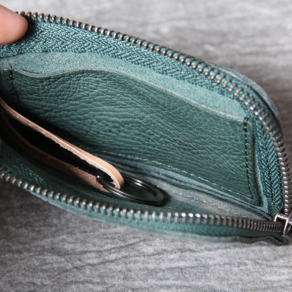 S.WORKER Klassische Echtleder-Minibrieftasche Retro-Reißverschluss-Münzbörse Kreditkarten-Organizer – Detail 20