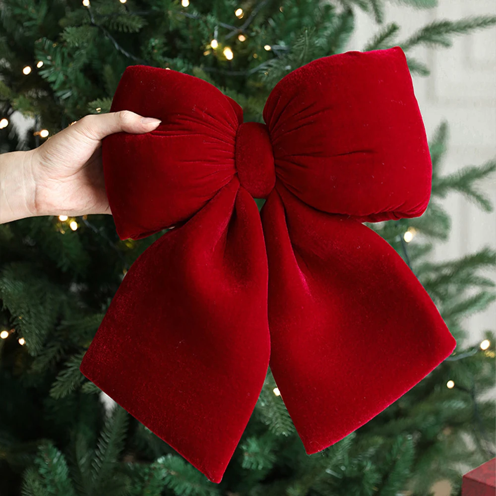 Weihnachten rote Samtschleifen Weihnachtsbaum Ornamente für Weihnachten Home Dekorationen Kranz Treppen Geländer Dekore Neujahr Geschenkzubehör – Detail 1