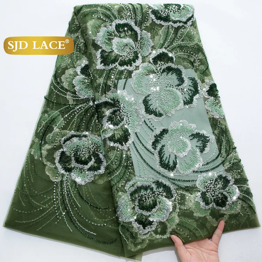 

SJD LACE Nigerian Beads Mesh Lace Fabrics 2025 Luxury Floral African Sequins French Bead Net Lace for Sewing Women Dresses 4500