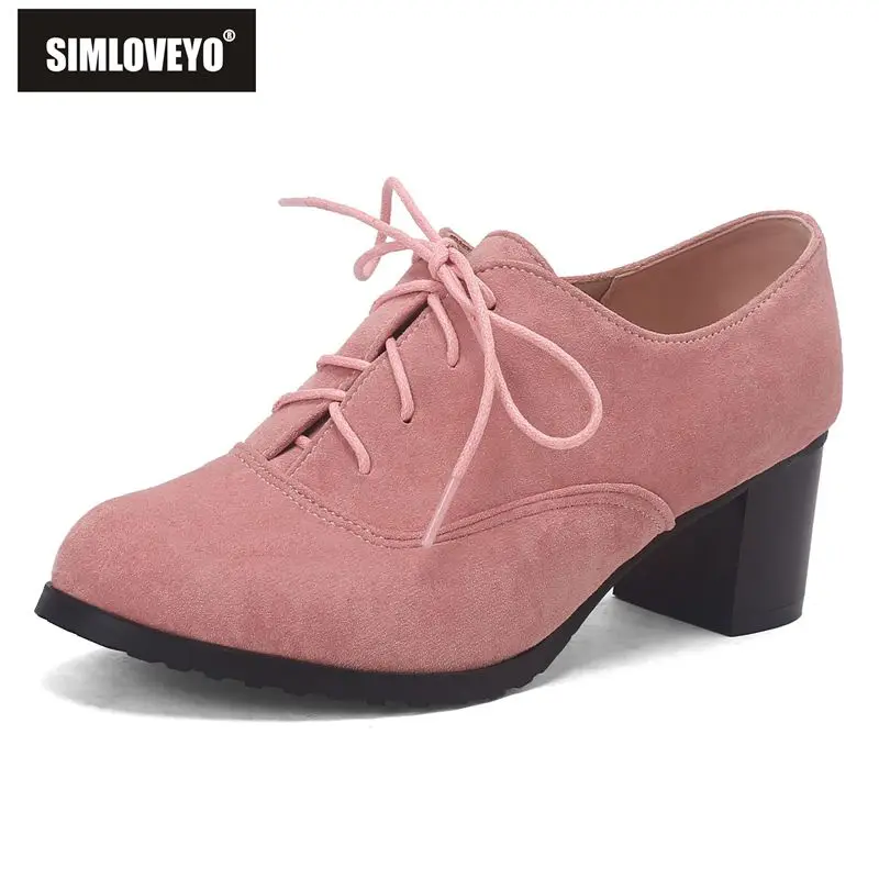 

SIMLOVEYO 2025 Design Classic Women Pumps Suede Flock Chunky Heels 5.5cm Lace Up Large Size 43 44 45 Leisure Daily Shoes Spring