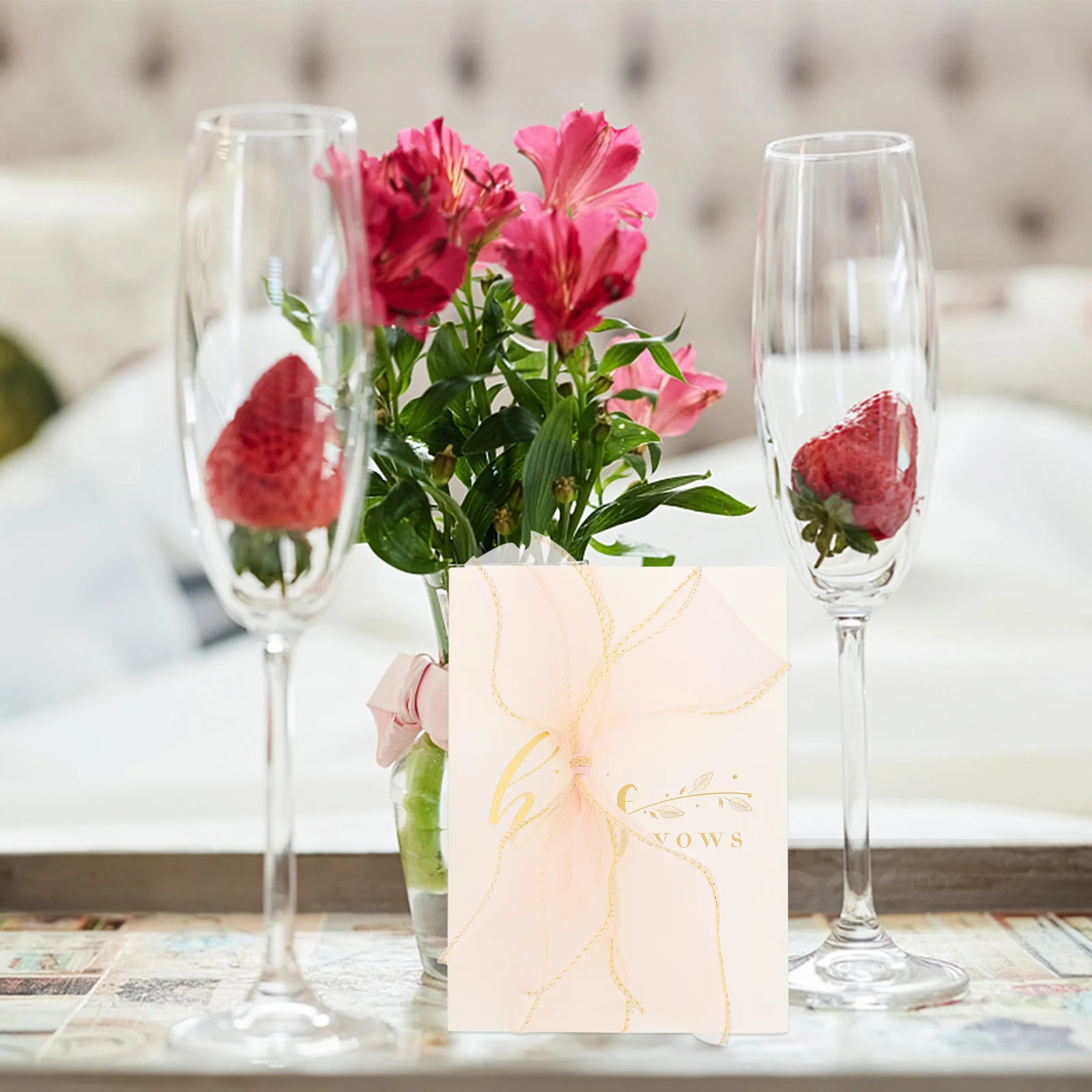 

2Pcs Wedding Declaration Cards Premium Material Bow Design Wedding Vows Cards Photo Prop for Parties Anniversaries