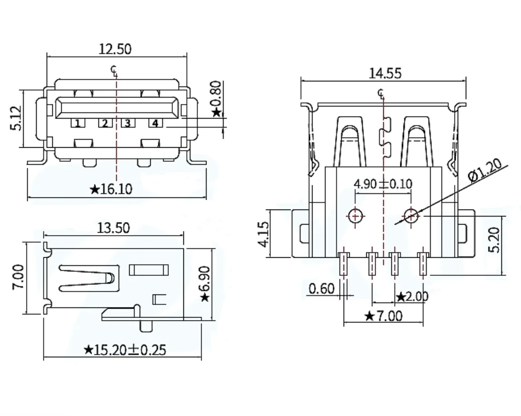 10 шт./Usb-234-Acy Usb-234-Bcw USB-разъем