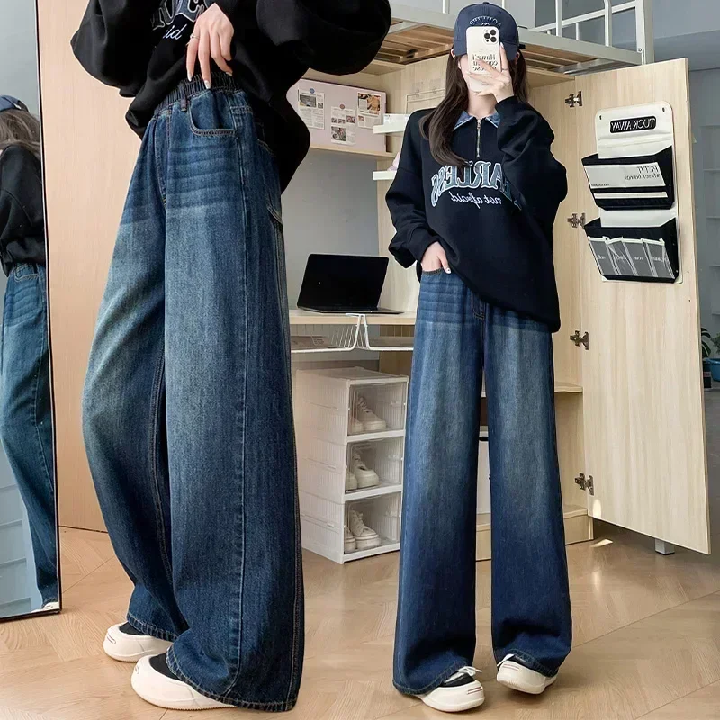 Celana Baggy Y2K 2025 Streetwear Retro Fashion Musim Gugur Wanita Jeans Pinggang Tinggi Longgar Kaki Lebar Lurus Celana Denim Longgar
