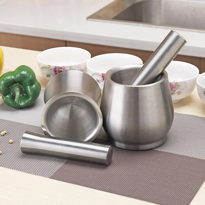 Stainless Steel  Setmortar and Pestle Garlic Herb Spice Mixing Grinding Crusher Bowl Restaurant Kitchen Tools