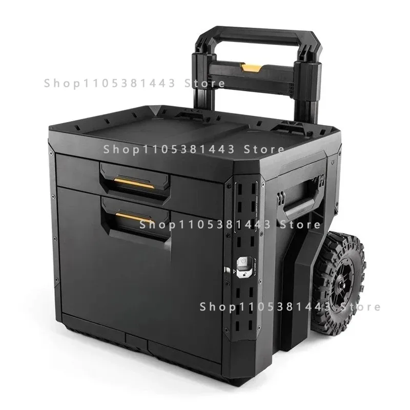 Double drawer trolley toolbox, self-locking tug boxStackable single-layer extra-large drawer wheel toolbox T-B-B1-D