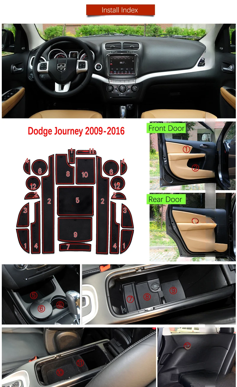 Anti-Slip Gate Slot Mat Rubber Coaster for Dodge Journey JC Fiat Freemont 2009 - 2016 SRT R/T Accessories Stickers 2011 2015