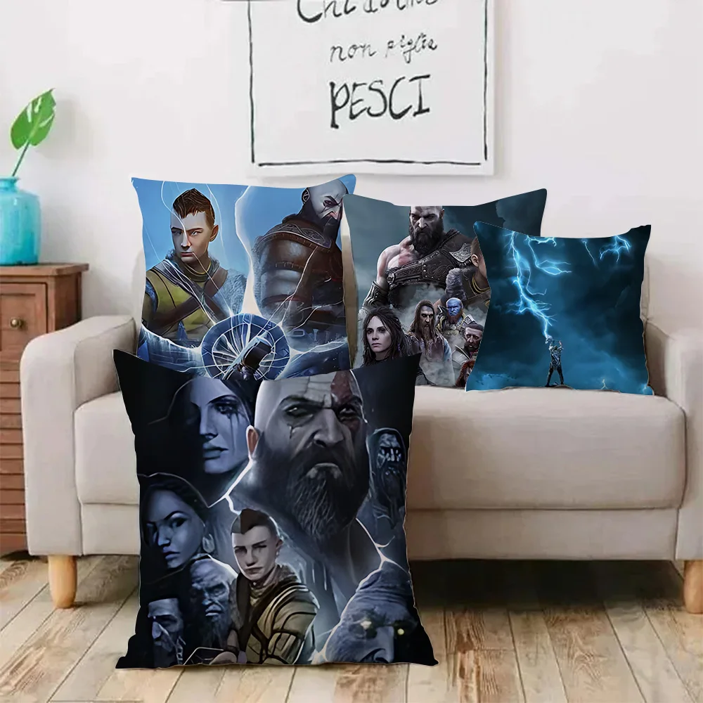 G-God of War Ragnaroks Pillow Covers Cartoon Sofa Decorative Home Double-sided Printing Short Plush Cute Cushion Cover