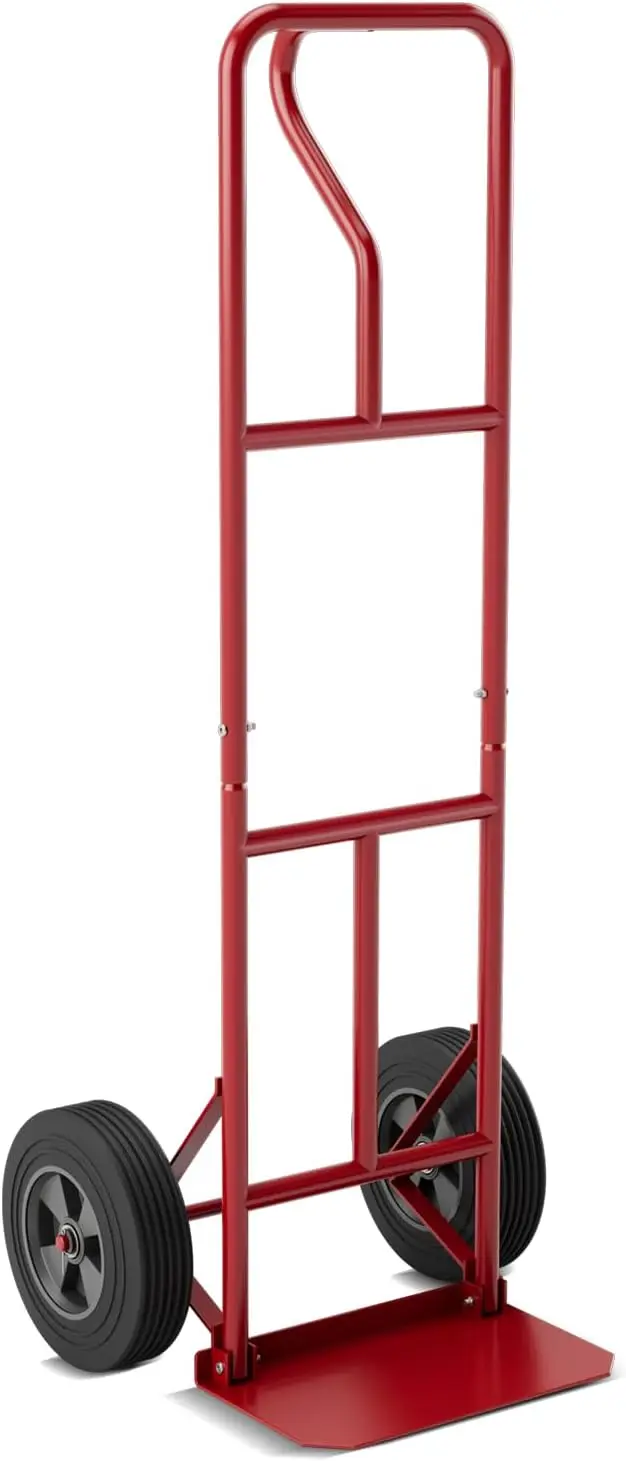 Heavy Duty Metal Hand Truck with Ergonomic P-Handle, 600 lbs Capacity, Foldable Platform & 10-Inch Rubber Wheels for Warehouse/Home Use