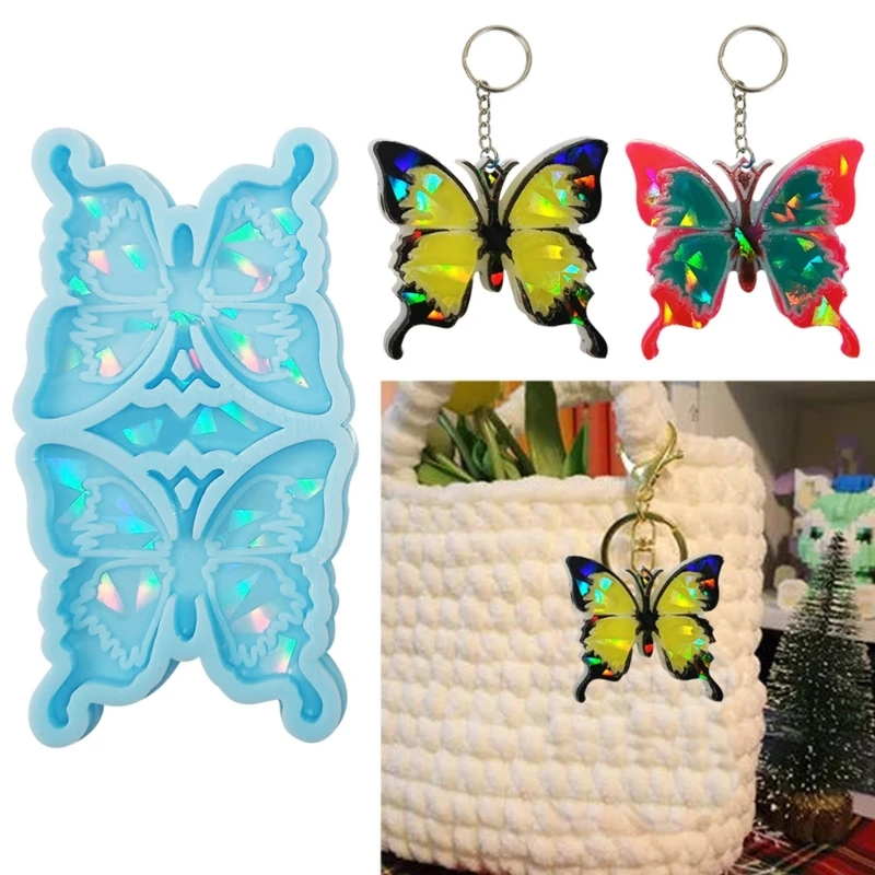 DIY Holographic Laser Butterfly Cross Earrings Crystal Epoxy Resin Mold Cactus Clover Pendant Keychain Jewelry Silicone Mould