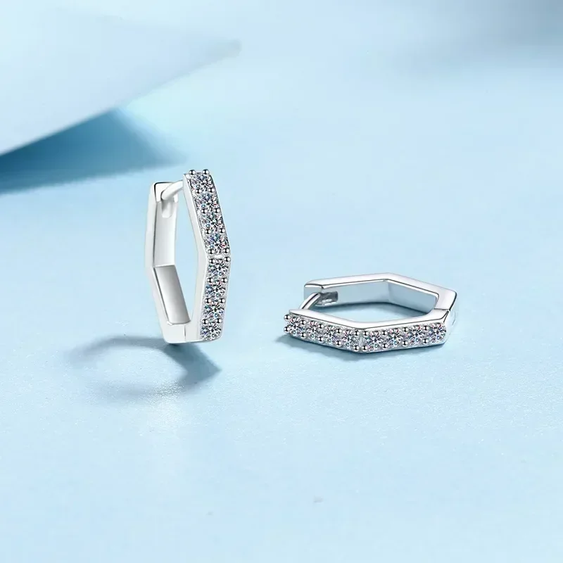 Sparkly Geometric Hexagonal Moissanite Diamond 0.4 Carat Earring, Platinum PT950 Hoop Earrings Party Jewelry for Women Style