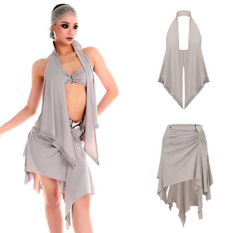 

DUYQ Sexy Cha Cha Latin Dance Clothing Adults Cutout Latin Top Ruffeld Skirts Women Rumba Samba Latin Dance Costumes SL15239
