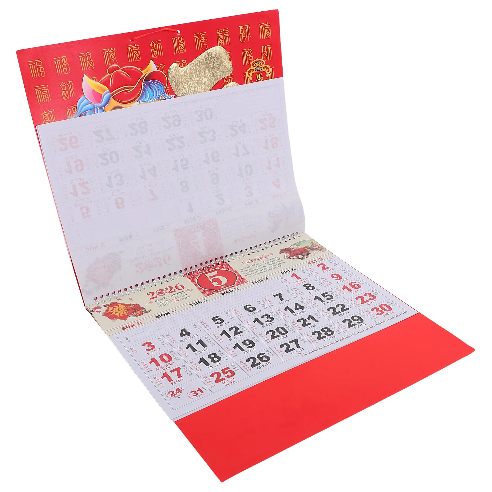 

Китайский лунный календарь Год лошади Винтажный настенный календарь Золотая фольга Бумага Ежедневник Китайское новогоднее украшение