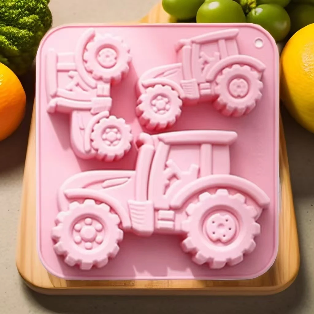 3-Cavity Tractor-Shaped Silicone Mold of Different Sizes Chocolate Jelly Ice Cube Cake Mold High Temperature Resistant