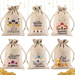 6pcs Eid Mubarak Burlap Gift Bags Candy Bags Ramadan Decor 2025 Islamic Muslim Party Supplies Ramadan Kareem Eid Al-fitr Gifts