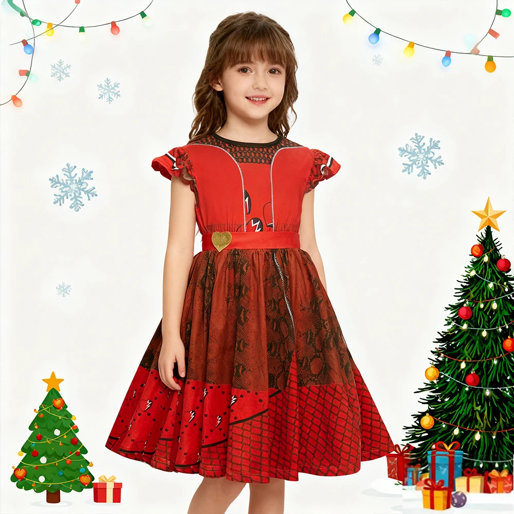 

Christmas Children's girly dresses Movie Red Queen Cosplay Costume Xmas Evening Dress New Year Dresses For Girls Party Dresses