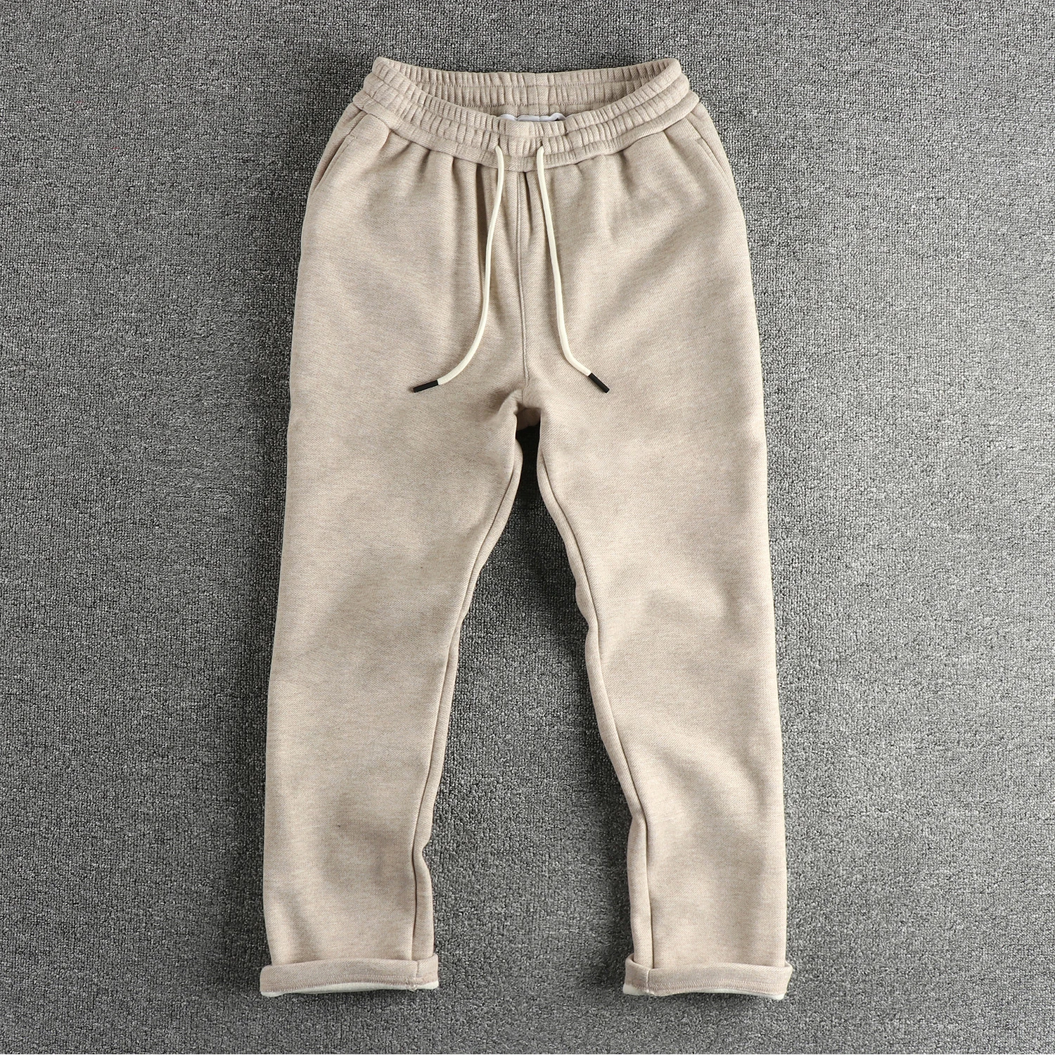 Heavy sheep wool blend and fleece extra thick lock warm casual sweatpants men's loose straight leg plus size tracksuit pants