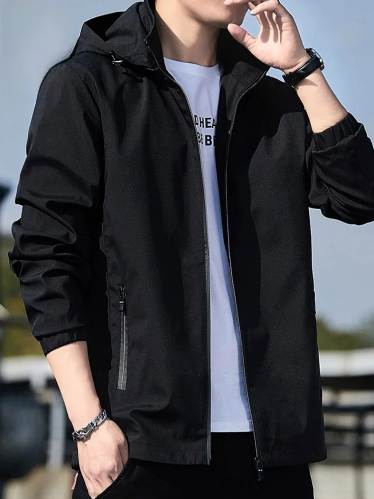 

Hooded Jaet Men's Spring New Sle Casual Windproof Top Leisure Coat Youth ular Polyester Fiber Long Sve Zipper