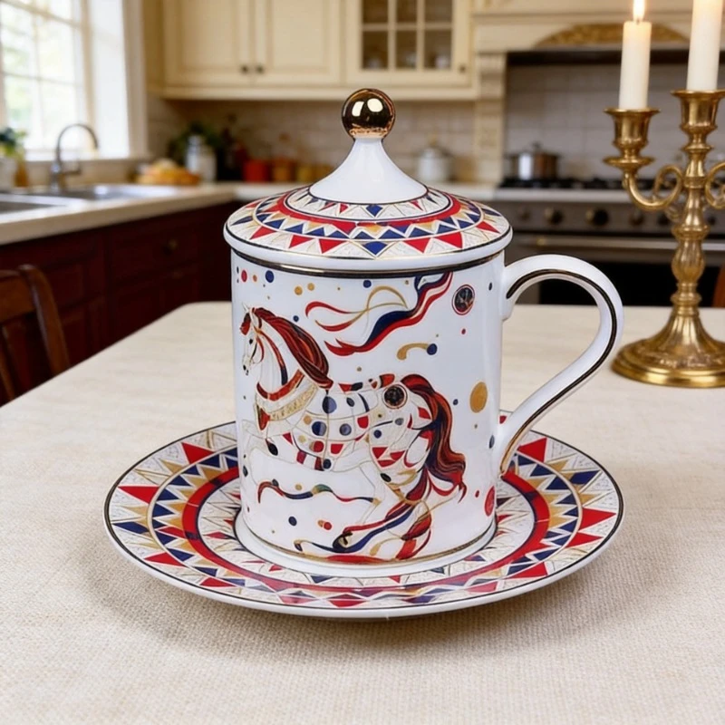High-End Bone China Coffee Cups For Office Bosses With Anti-Scald Lids And Tea Tray Creative Souvenirs