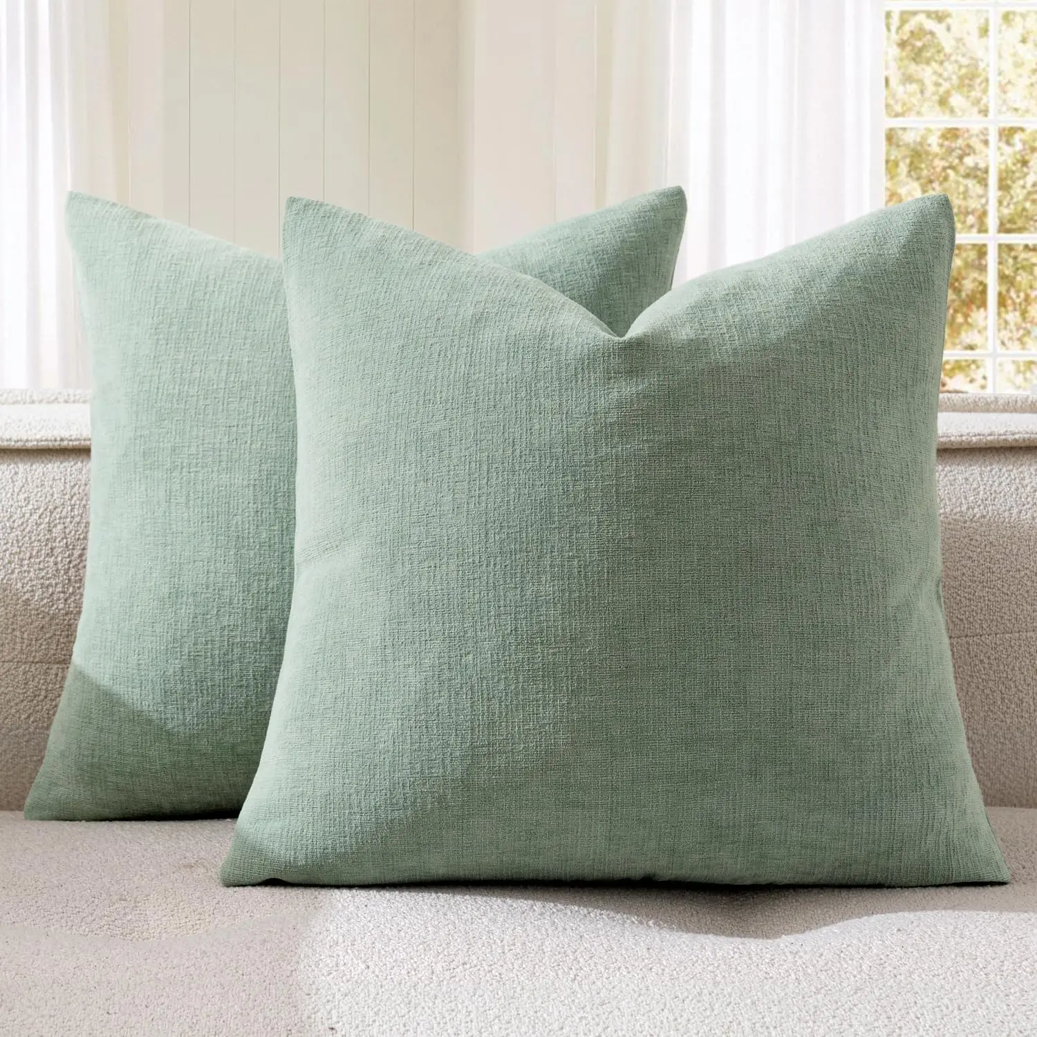 

Greyish Green Couch Pillow Covers 20X20 H, Set Of 2 Soft Chenille Decorative Square Throw Pillow Covers Farmhouse For Sofa