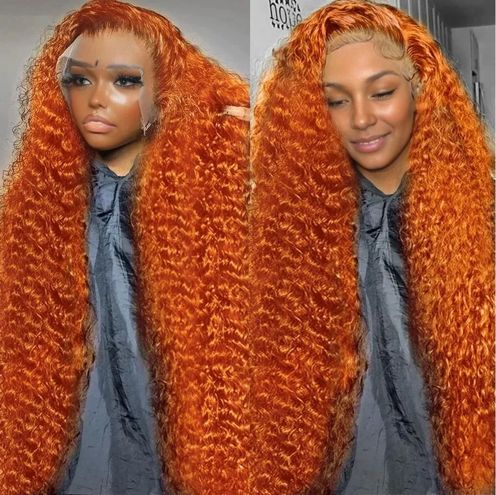 220 Density Orange Ginger 13x6 HD Transparent Deep Wave Lace Frontal Human Hair Wig 30 40 Inch 13x4 Lace Front Wigs For Women