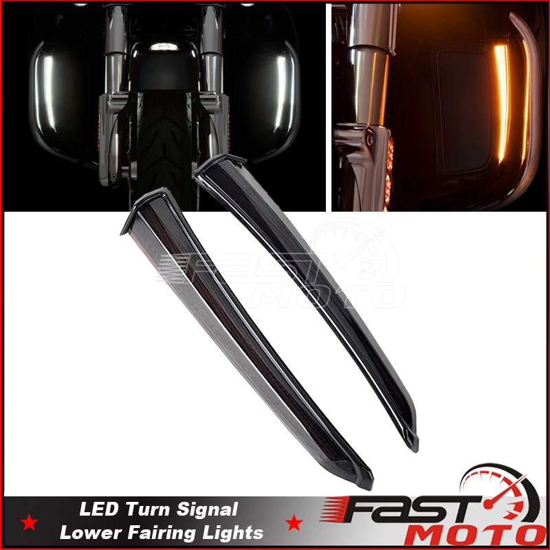 

Motorbike LED Running Light Turn Signal Fairing Lower Amber White Lighting For Harley Touring Street Electra Glide Ultra Classic