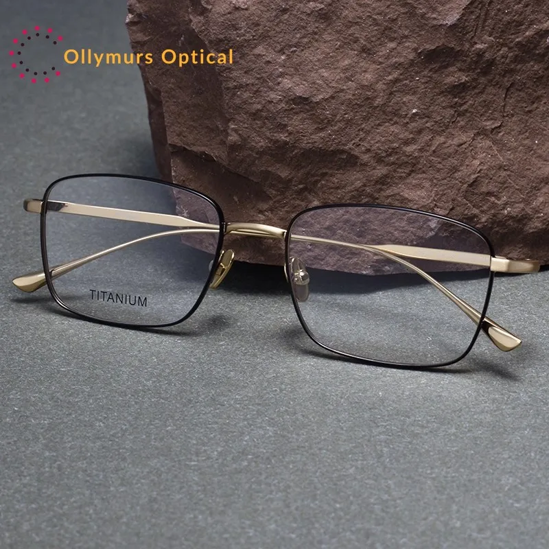 

OLLYMURS Сверхлегкие роскошные деловые очки в стиле ретро, квадратные оптические очки из чистого титана, оправа для очков по рецепту для мужчин и женщин