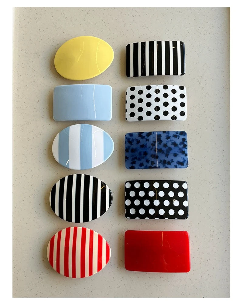 

Dopamine Colorful Hair Clips Square Round Acetate Striped Hairpin Cute Polka Dot Side Clips Hair Pins Vintage Hair Accessories