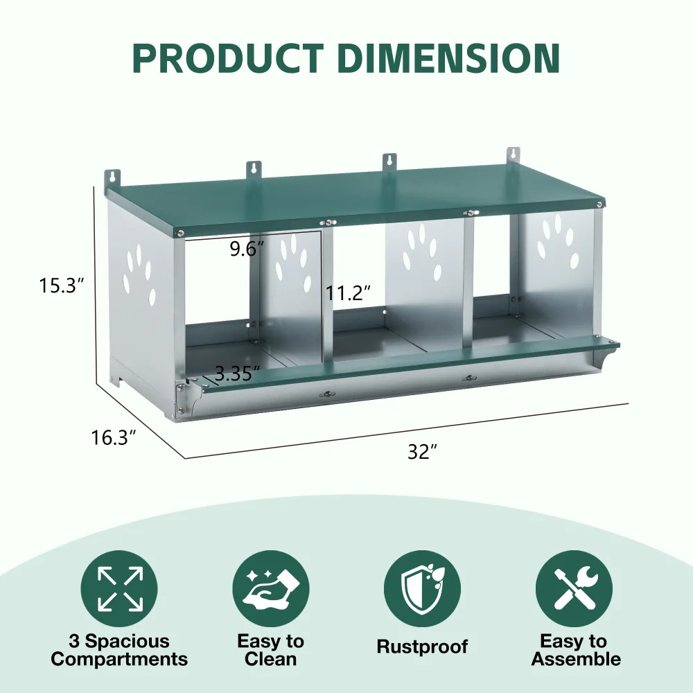 

Metal nest box for poultry and chickens, three grid six grid nest box, rain proof wall mounted galvanized steel hen nest box for farm chicken houses