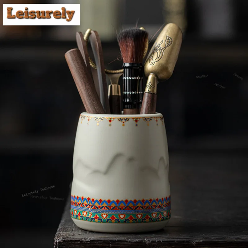 

Dunhuang Ru Kiln Landscape Tea Six Gentlemen Aesthetic Tea Tool Set Household Teaware Utensils Drinkware Accessories Ornaments