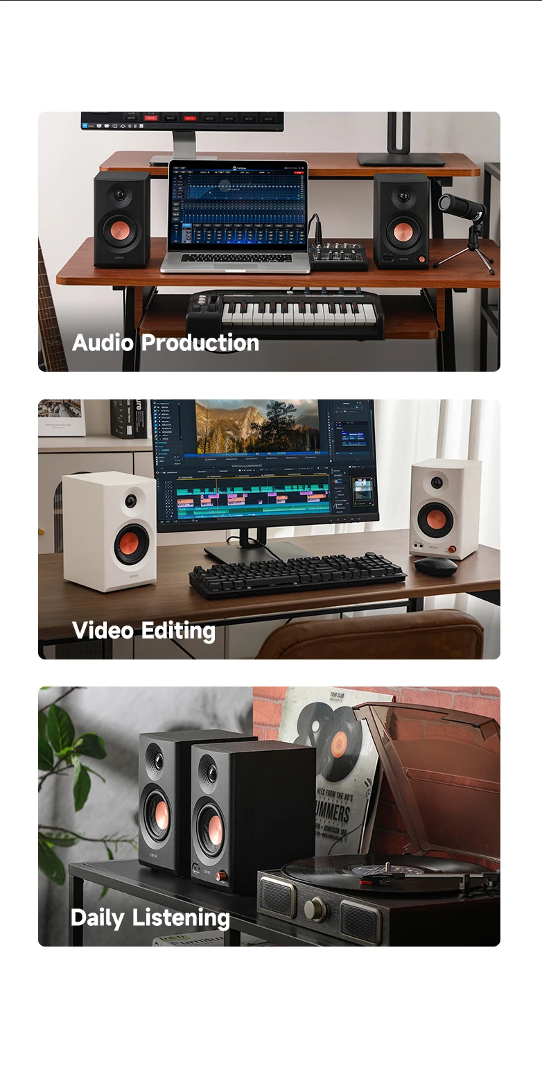 EDIFIER MR3 2.0 Studio-Monitorlautsprecher Hi-Res Audio Zertifiziert 18Wx2 RMS Bluetooth 5.4 Symmetrischer TRS RCA AUX Kopfhörerausgang ConneX App Raumkompensation – Detail 13