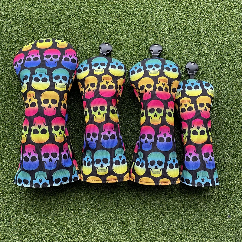 

Colored Skulls Canvas Golf Woods Headcovers 135U Covers For Driver Fairway hybird Putter Clubs Heads