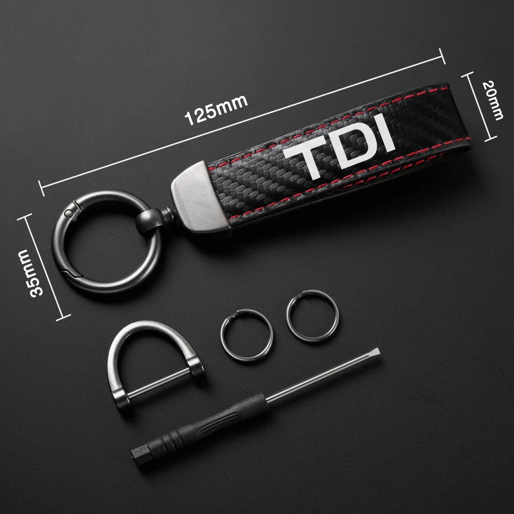 Car PU Leather Carbon Fiber Pattern Keychain For VW Volkswagen TSI TDI 4Motion Rotating Horseshoe Key Chain Car Accessories