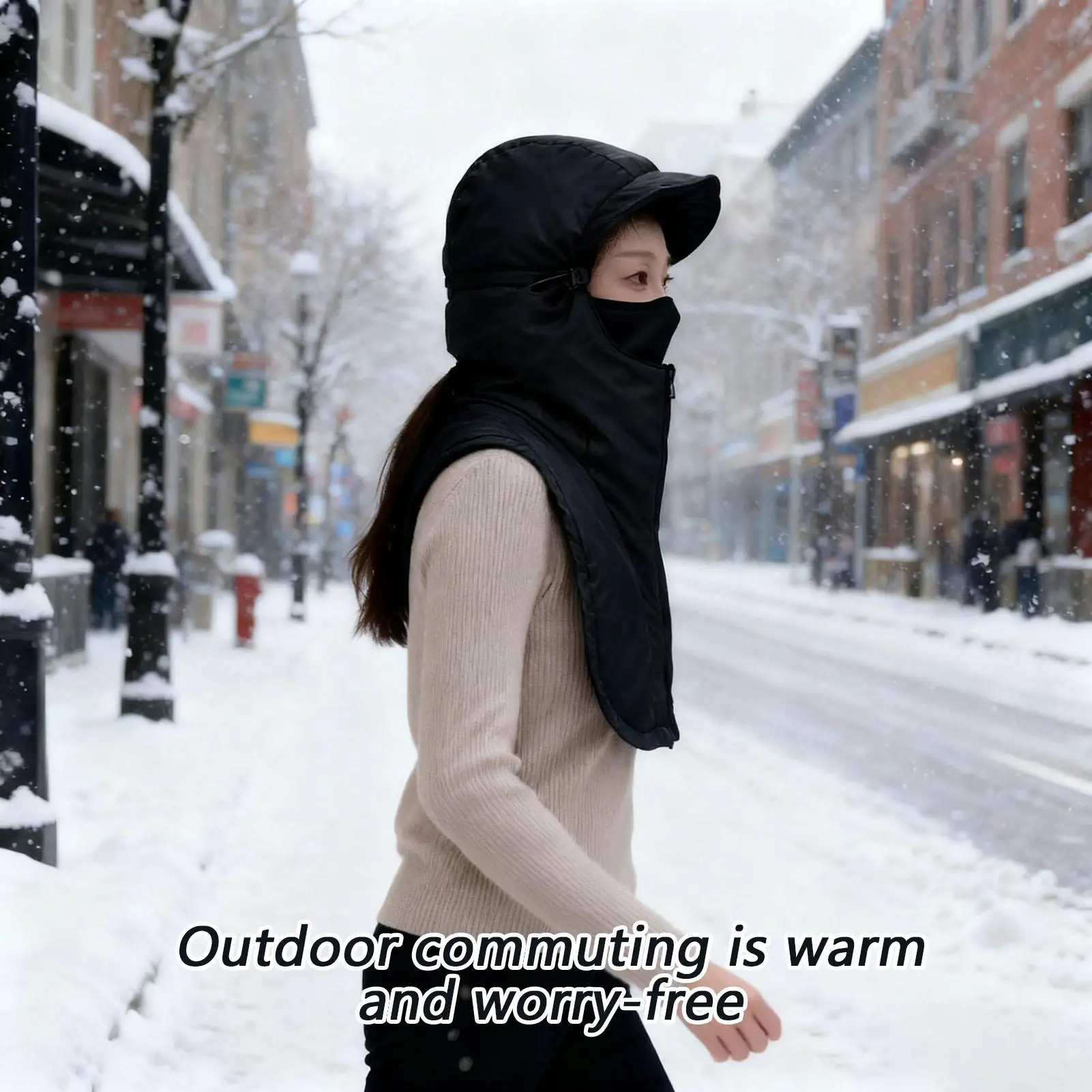 

Winter Warm Cycling Hat With Face Cover Windproof Headwear for Skiing Snowboarding Sledding Hiking Traveling Working Sports