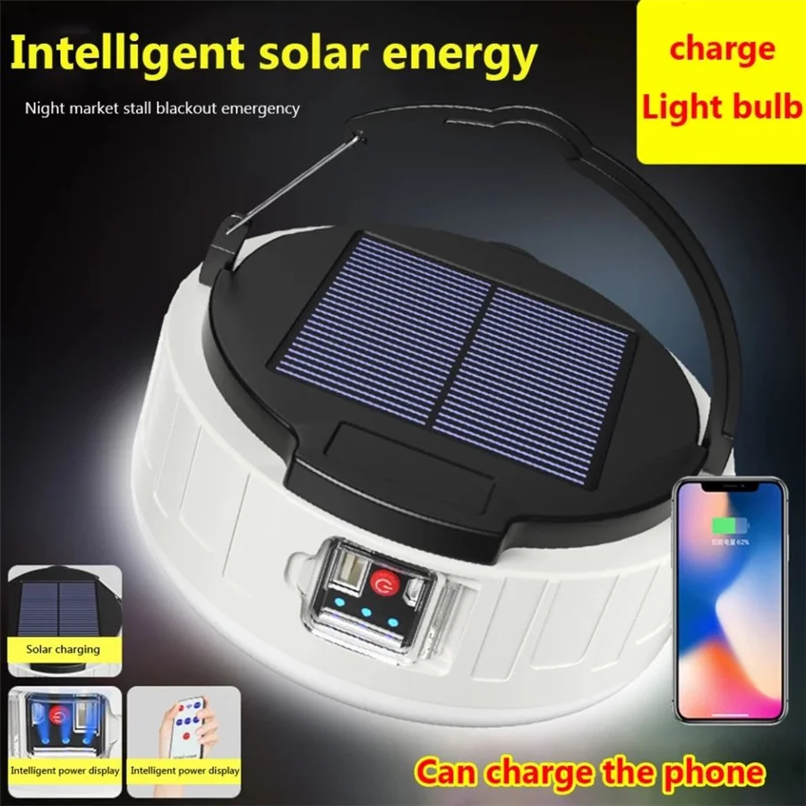 

Solar Led Camping Light Outdoor Remote Control 3 Modes Tent Lamp Portable Rechargeable Lanterns Emergency Lights for BBQ Fishing