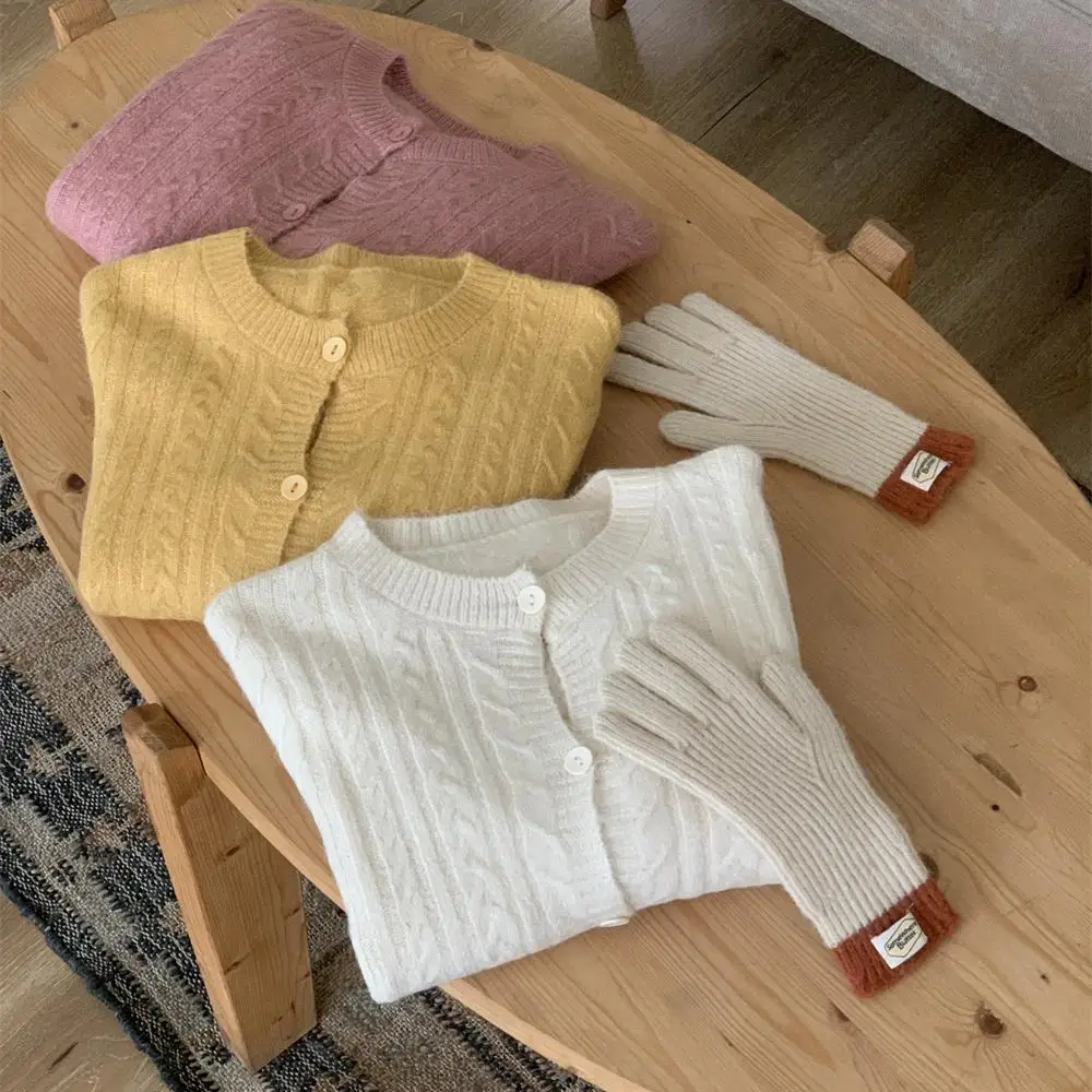 부드럽고 아늑한 기본 단색 니트 스웨터 꼬임 꽃무늬 디자인 오픈 가디건 여성용 가을 시즌 아우터웨어