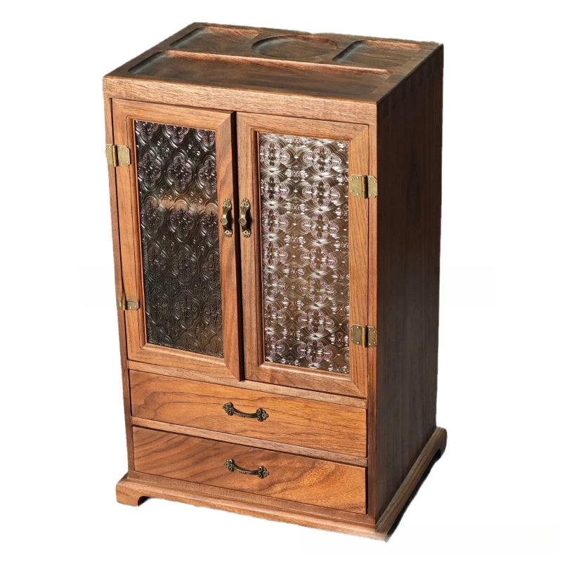 

Walnut desktop storage box Solid wood storage box Multi-layer cosmetic storage finishing rack Dresser wooden box