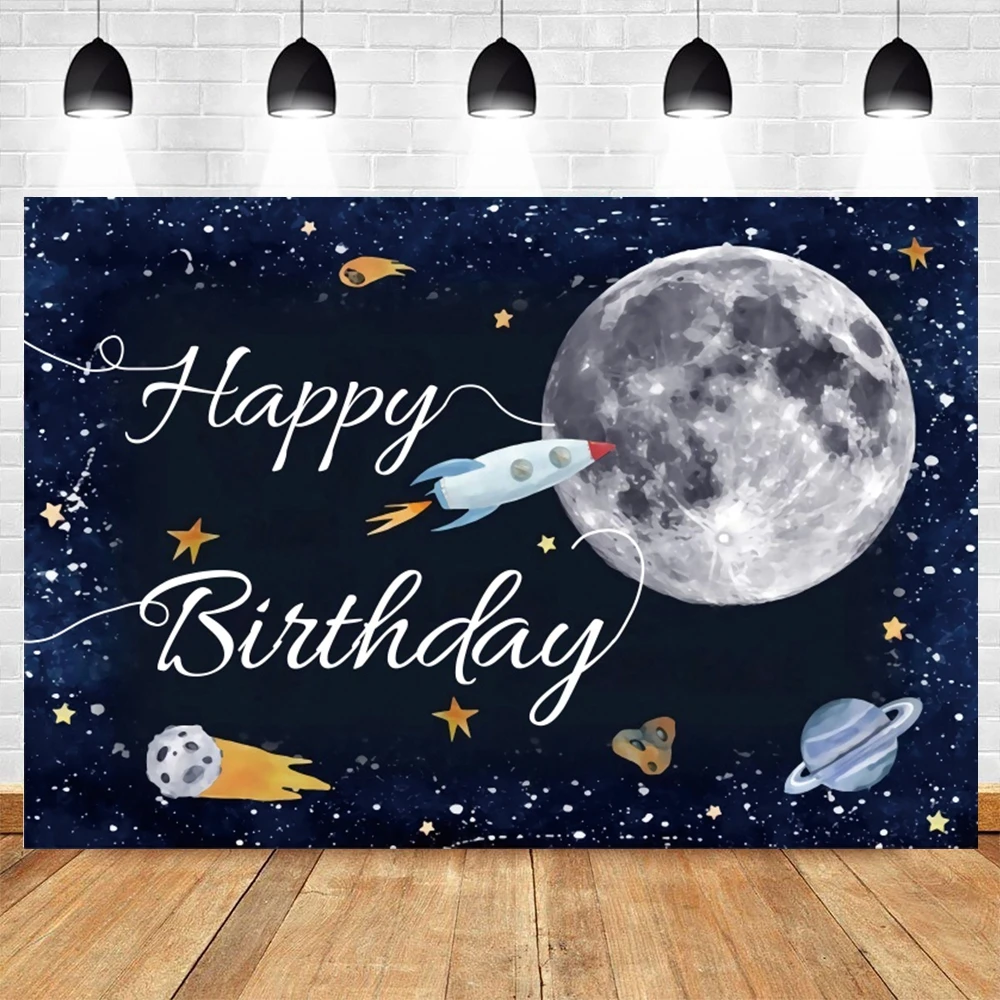 Universe Earth Space Planet Astronaut Backdrop Starry Sky Spacecraft Baby Birthday Party Photography Background Photozone Banner