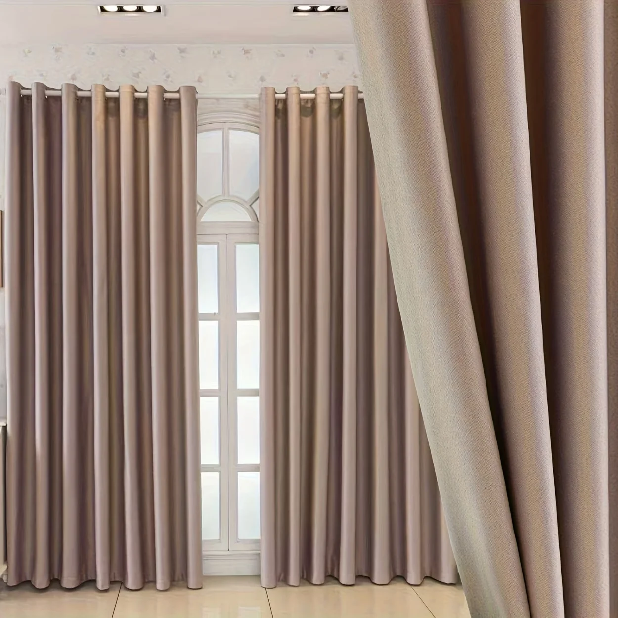 1pc Solid Taupe Blackout Curtain, Grommet Thermal Insulated Noise Reducing Window Drape, Room Darkening Curtain for Bedroom Livi