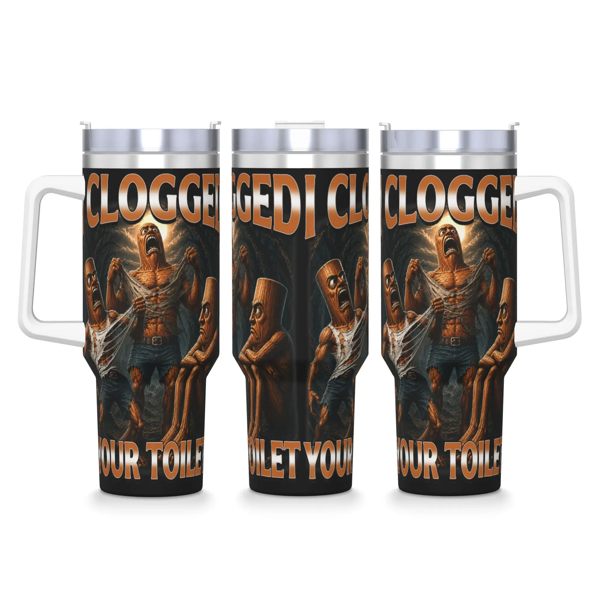 I Clogged Your Toilet Tung Tung Tung Sahur Meme Stainless Steel Tumbler Thermal Mug With Straws and Lid Large Capacity Car Mugs