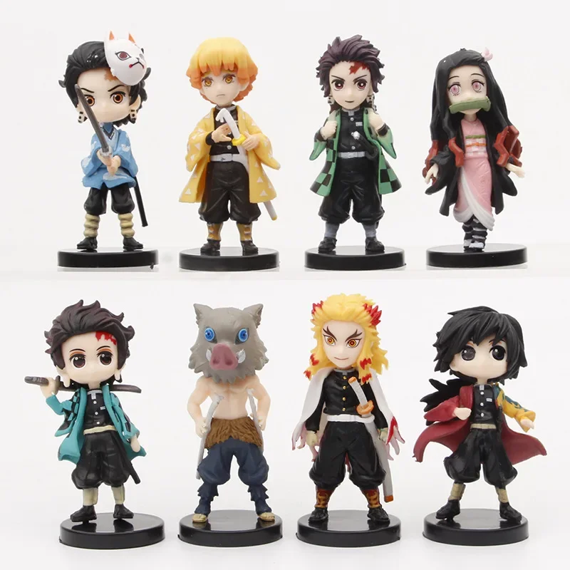 8Pcs/set 7cm Anime Demon Slayer Kimetsu No Yaiba Figure Q Posket Kamado Tanjirou Kamado Nezuko Agatsuma Figure Toys