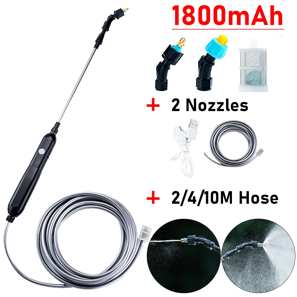 

1800mAh Portable Electric Sprayer Wand Irrigation Tool with 2 Nozzles 2/4/10M Hose Plant Sprinkler Watering Garden Irrigation