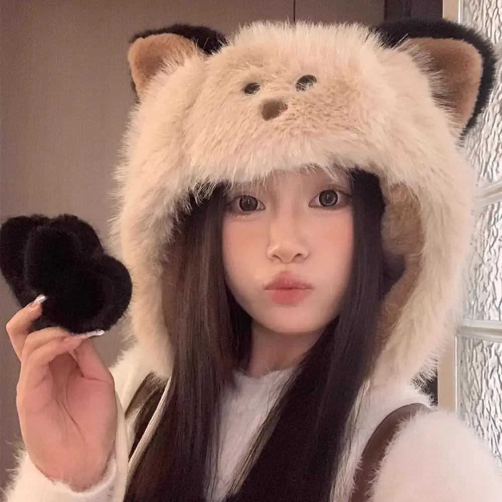 

Winter Korean Cute Ear Hat Plush Casual Pompom Beanie Cap Warm Ear Protection Women Fluffy Hat All-match