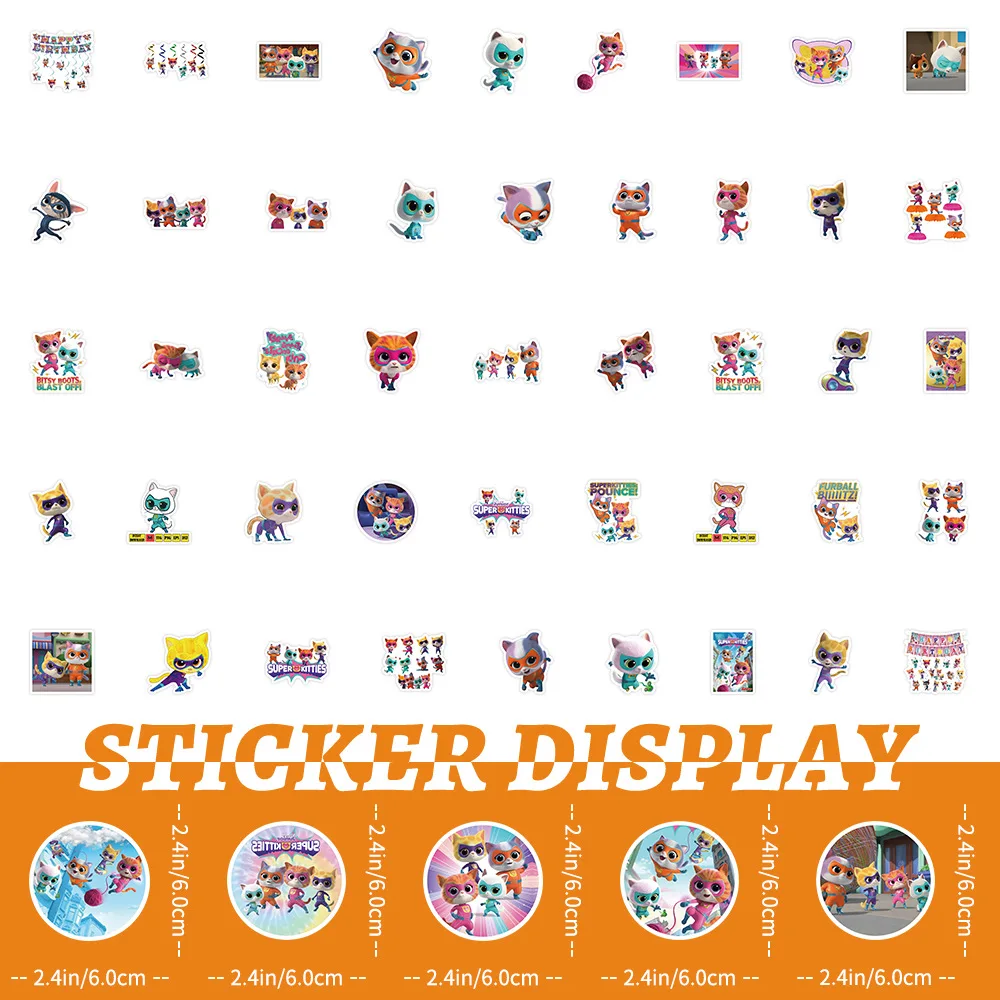 10/30/50PCS Cartoon Super Kitties Sticker Cute Graffiti bagaglio decorativo moto Skateboard decalcomania impermeabile giocattolo per bambini